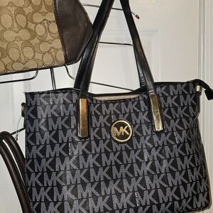 Michael Kors Black and Gold Monogram Tote
